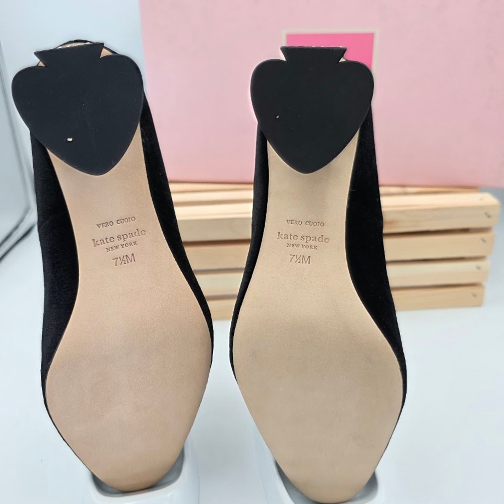 Kate Spade Sybil Pumps Women 7.5 Black Velvet Crystal‎ Block Heel S8351005 - Picture 6 of 7